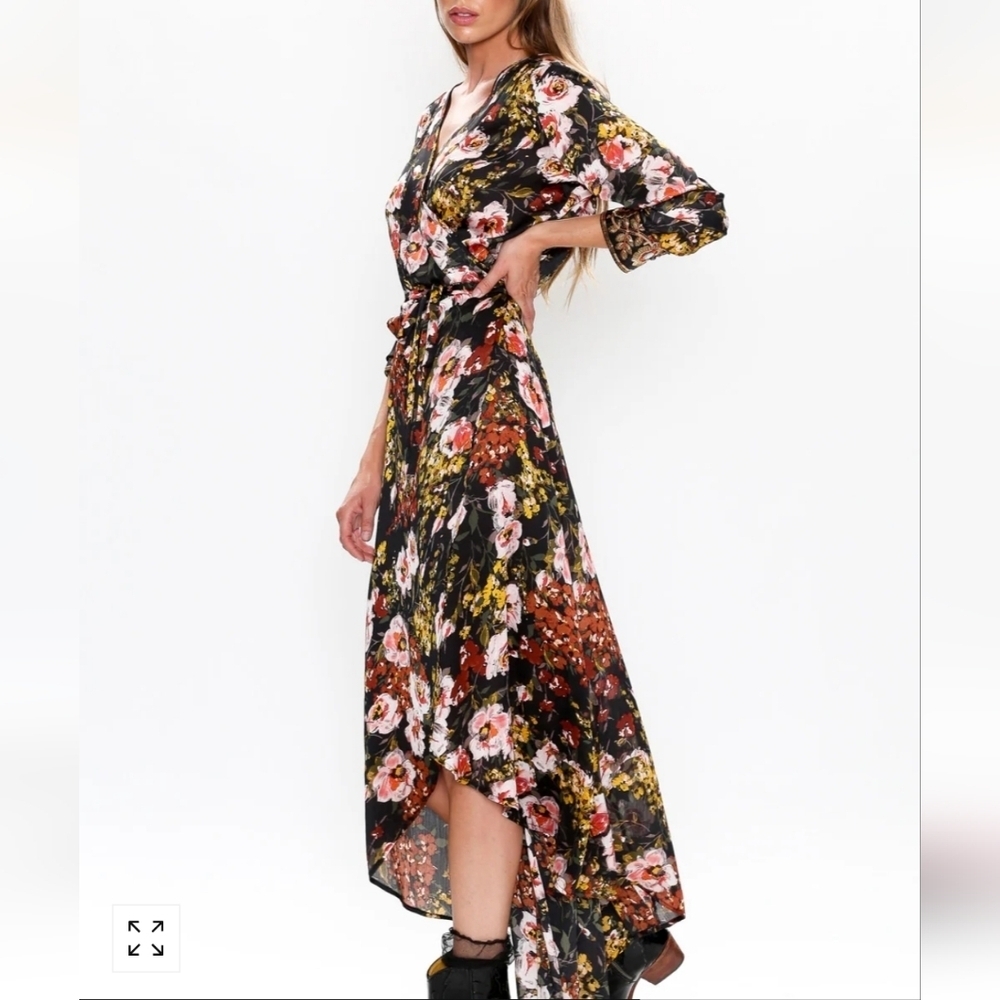 Aratta Silent Journey Savannah Floral wrap Hi Low Dress Womens Size Small New!
